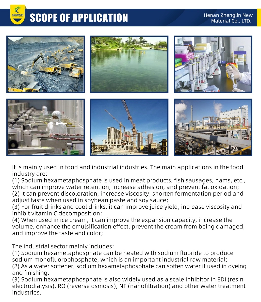 Industrial Sodium Hexametaphosphate Inorganic Salt 68% Refractory Washing Printing and Dyeing Soft Water